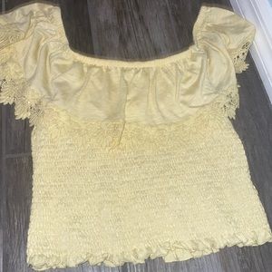 Yellow crop top off the shoulder